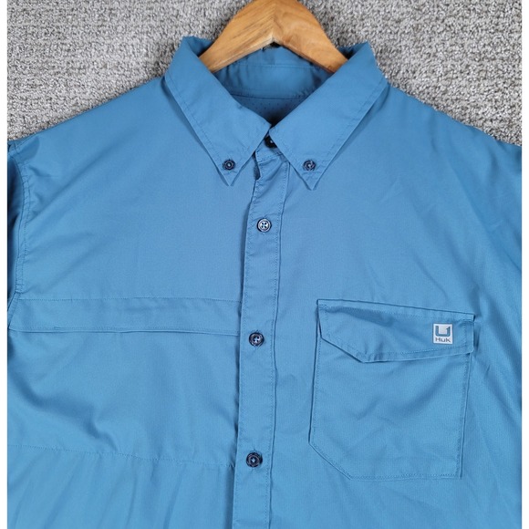 Huk Fishing Shirt Mens XL Long Sleeve Button Up Performance Vented Blue - Picture 1 of 11